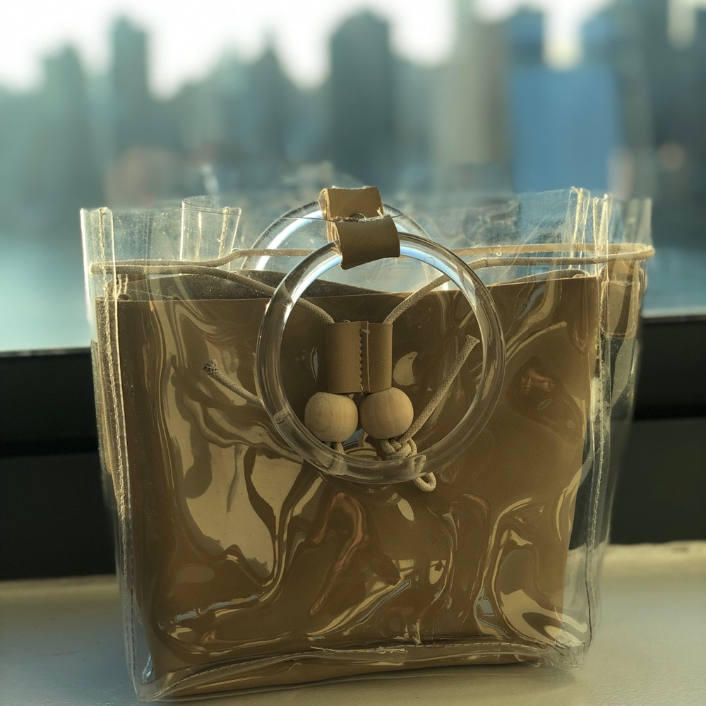 PVC, cream lining handbag
